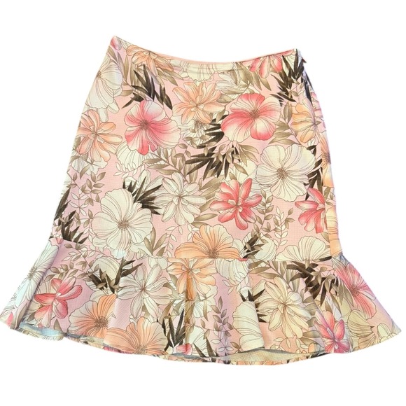 LOFT Dresses & Skirts - Ann Taylor Loft Y2K Silk Blend Flounce Hem Skirt 4P Coquette Floral Pink Cottage